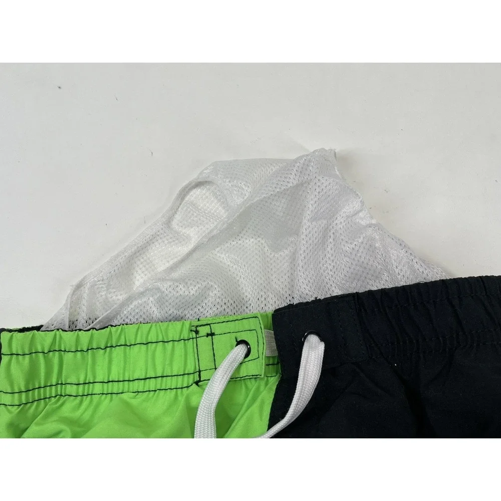 Surf Mentality Kids Elastic Waist Swim Shorts Size L Green‎ Black NWT